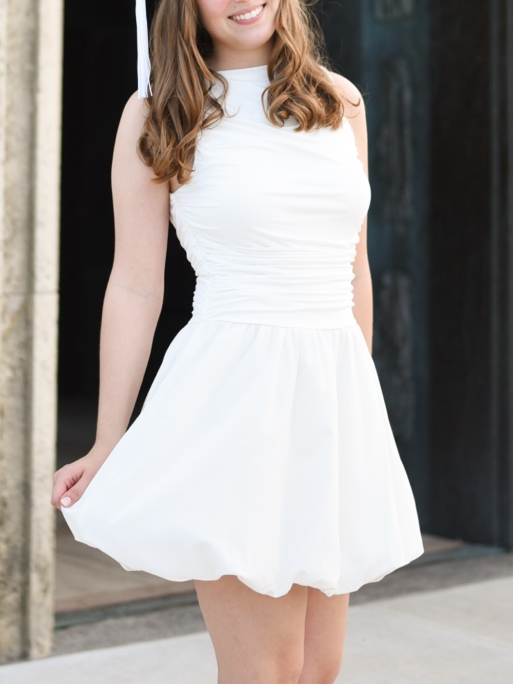 Meera Boat Neck Mini Grad Dress White